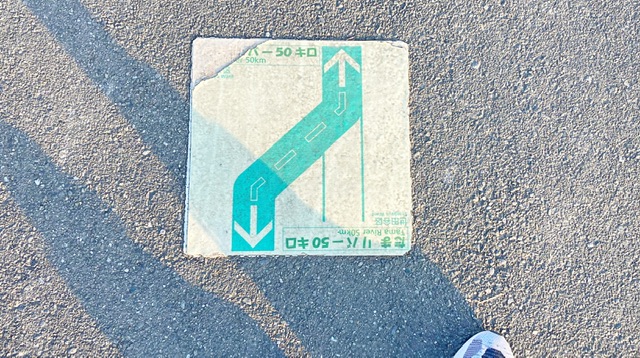 二子玉川緑地付近にあるたまリバー50キロの道案内標識